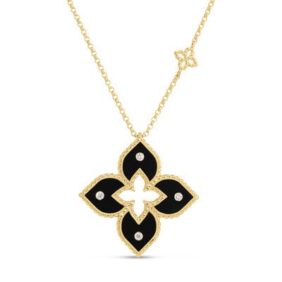 Roberto Coin 18K Yellow Gold Venetian Princess Diamond And Black Enamel Flower Necklace