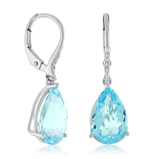 Pear Shaped Blue Topaz & Diamond Earrings 14K