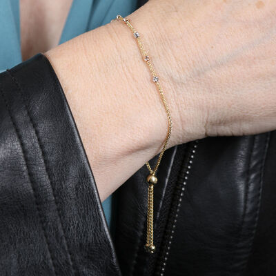 Tri-Tone Beaded Bolo Bracelet 14K