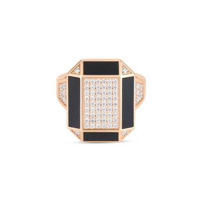 Roberto Coin 18K Rose Gold Art Deco Mosaic Diamond And Black Jade Ring