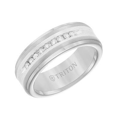TRITON Stone Contemporary Comfort Fit Satin Finish Diamond Band in Tungsten & Silver, 8 mm&nbsp;