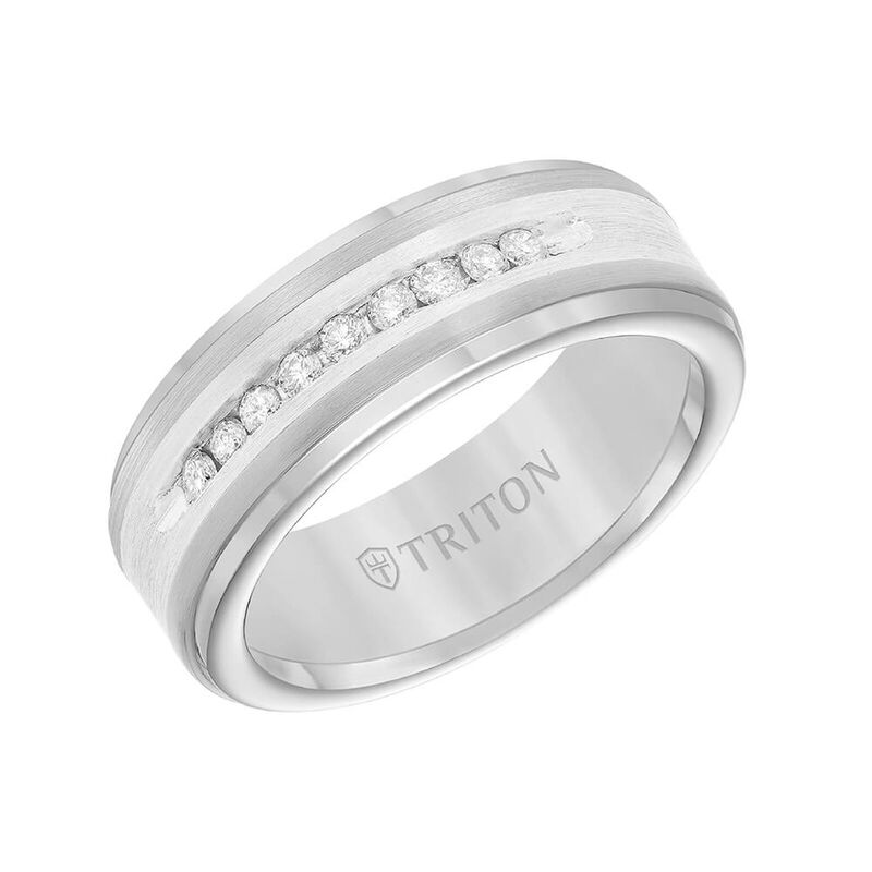 TRITON Stone Contemporary Comfort Fit Satin Finish Diamond Band in Tungsten & Silver, 8 mm&nbsp; image number 0