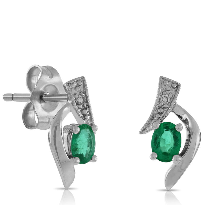 Oval Emerald & Diamond Earrings 14K image number 0