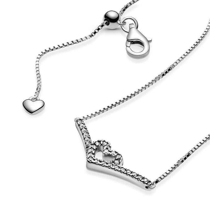 Pandora Sparkling Wishbone Heart CZ Collier Necklace image number 2