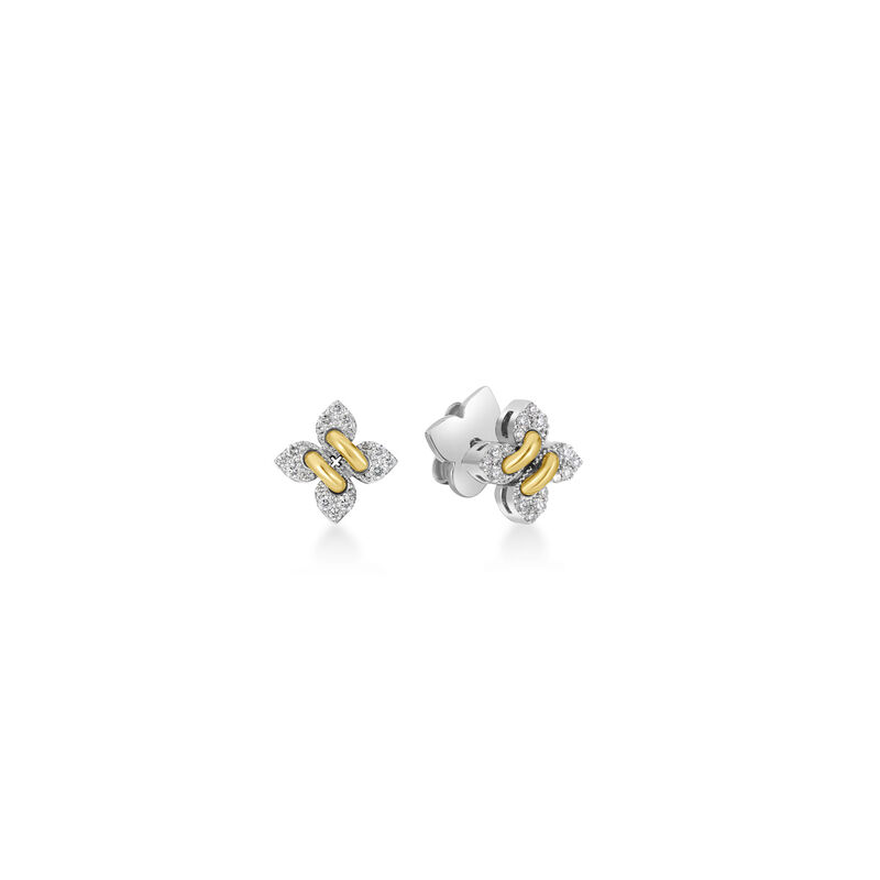 Roberto Coin 18K White And Yellow Gold Love In Verona Petite Pav&eacute; Diamond Flower Stud Earrings image number 0
