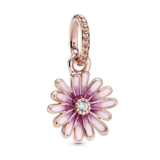 Pandora Pink Daisy Flower Enamel & CZ Dangle Charm