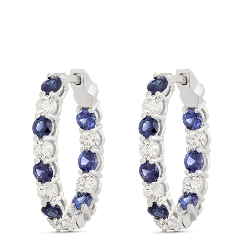 Inside Outside Sapphire and Diamond Hoop Earrings,1 &frac14; Carat Total Weight, 14K White Gold image number 0