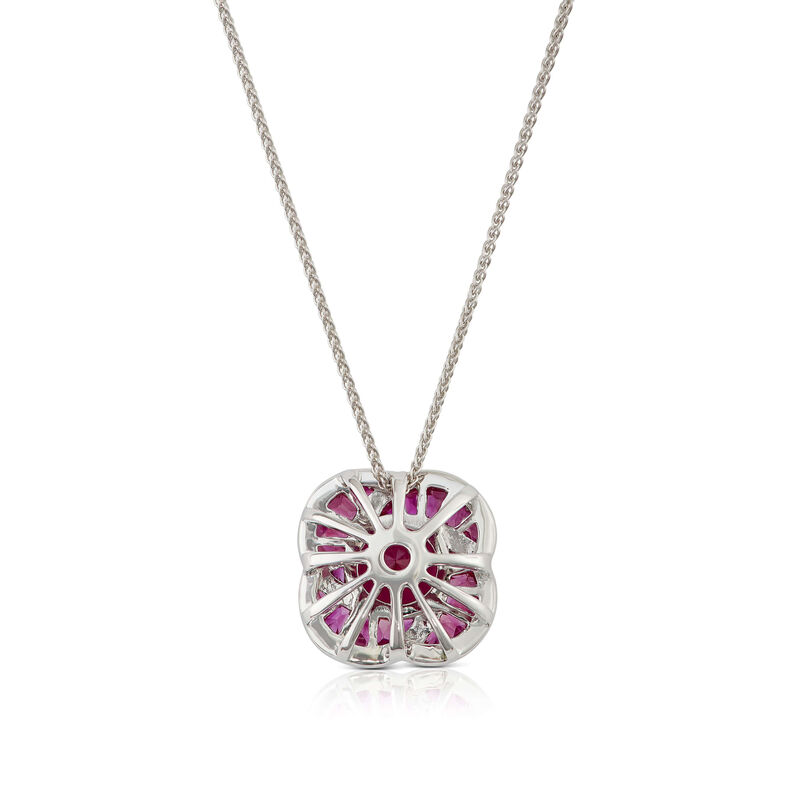 Pink Tourmaline, Baguette Ruby & Diamond Flower Necklace 14K image number 2