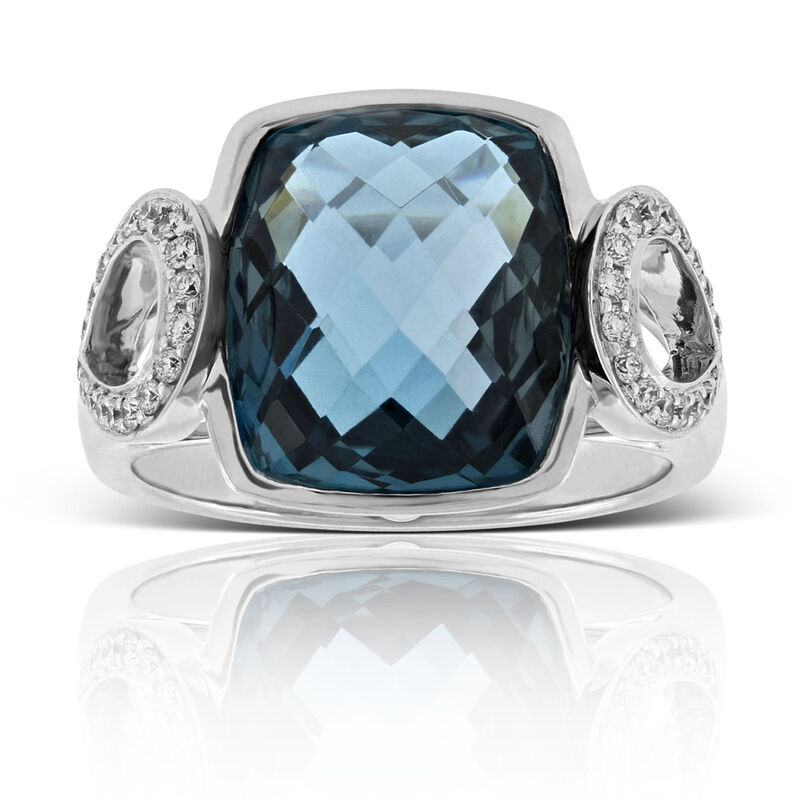 Cushion Blue Topaz & Diamond Ring 14K image number 0