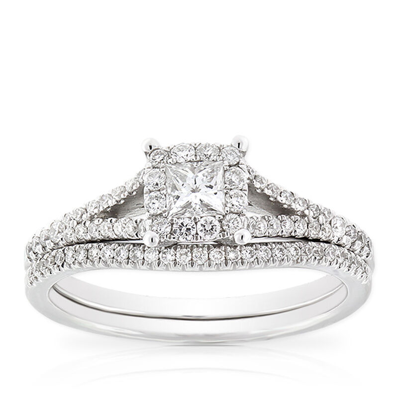 Princess Cut Halo Diamond Bridal Set 14K
