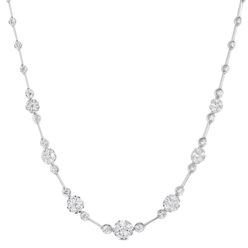 Round Cluster Diamond Necklace, 14K White Gold image number 0
