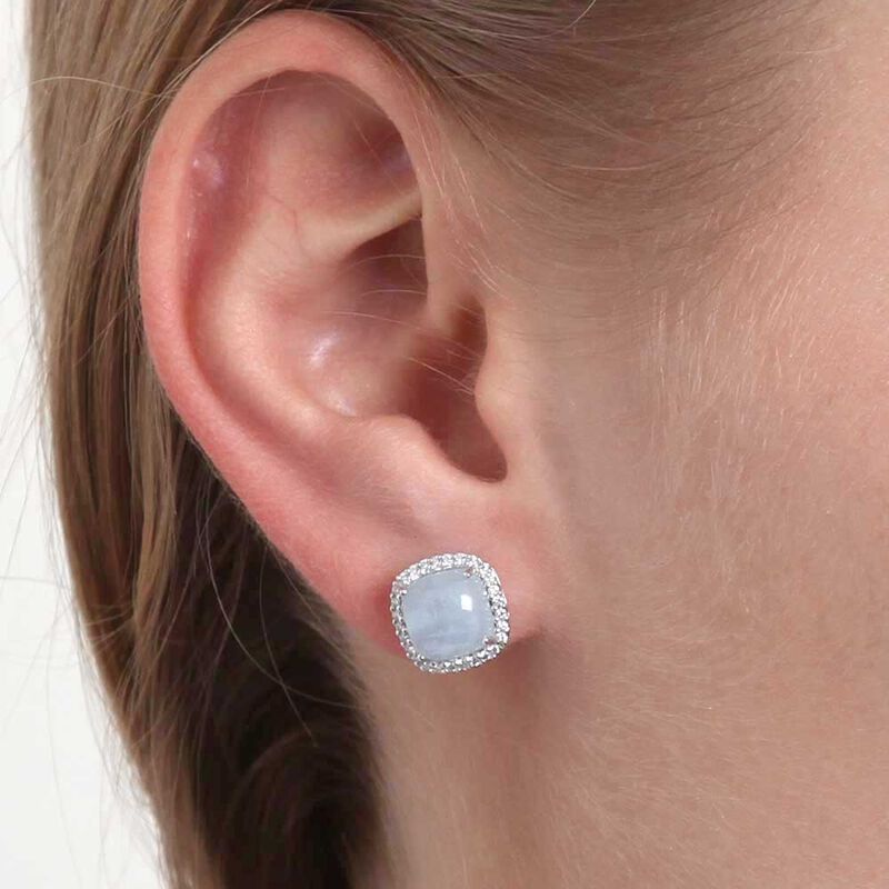 Cabochon Beryl & Diamond Earrings 14K image number 1