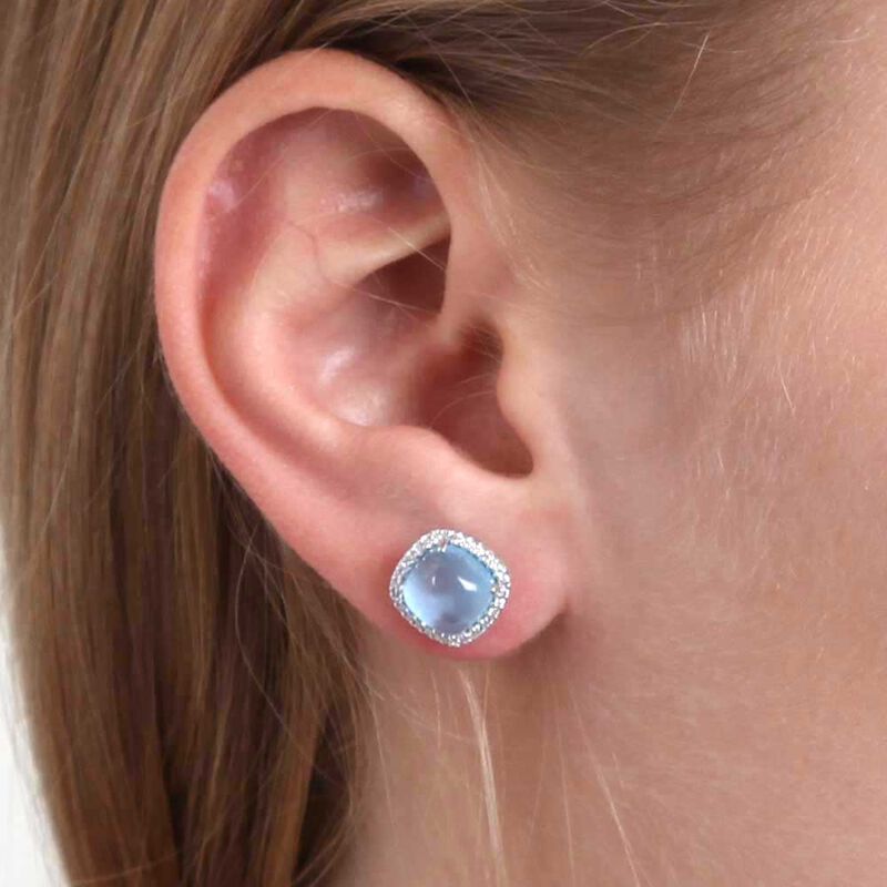 Cabochon Blue Topaz & Diamond Earrings 14K image number 1