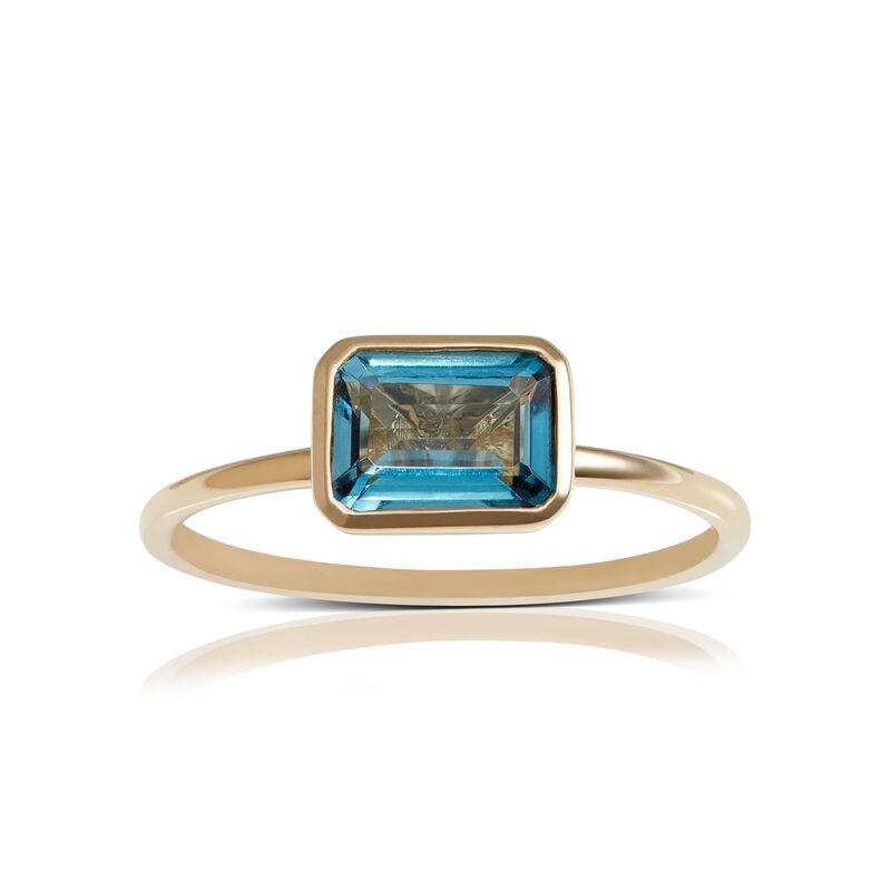 Bezel Set Emerald Cut Blue Topaz Ring 14K image number 1