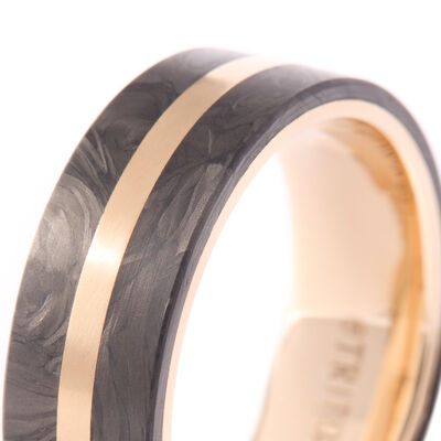 Triton Forged Carbon Ring, 14K Yellow Gold Size 10