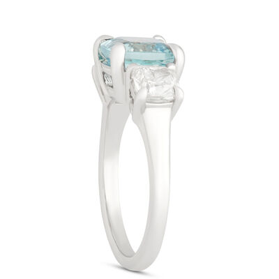 Emerald Cut Aquamarine and Diamond Ring, 1.40 Carat Total Weight, 14K White Gold