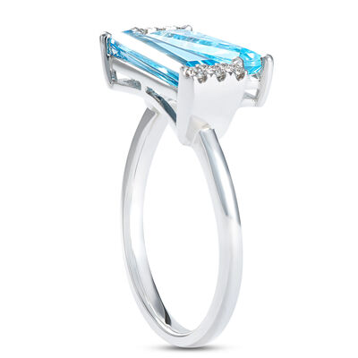 Tapered Blue Topaz Ring, 14K White Gold