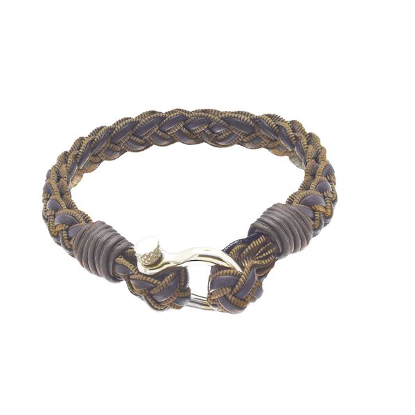 8.5-Inch Brown Braided Leather Gents Bracelet, Sterling Silver Buckle