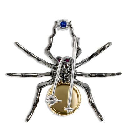 Spider Brooch with Rubies and Sapphires, 18K Rose Gold