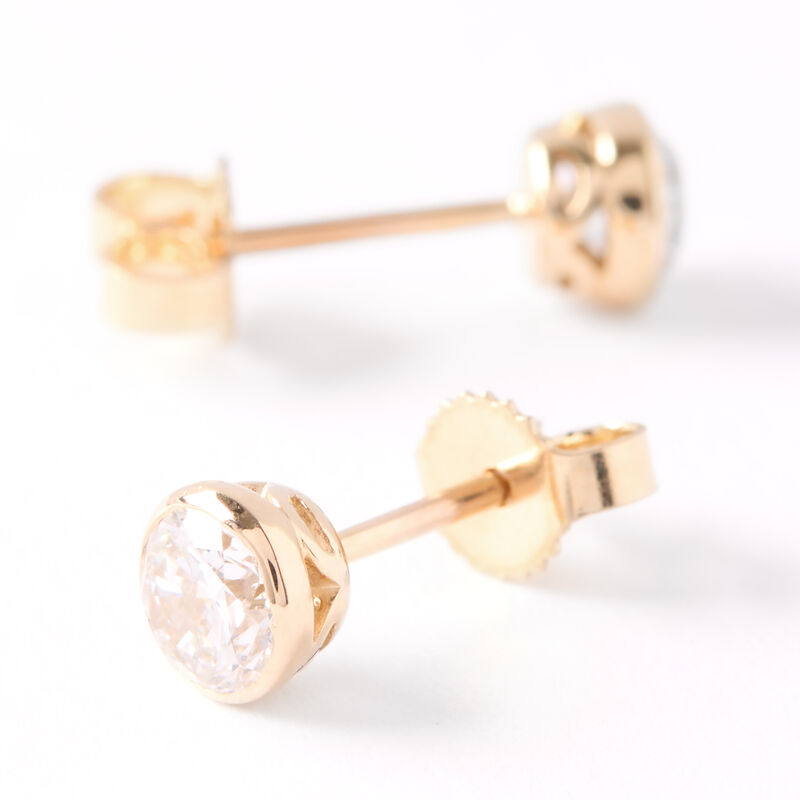 Invisible Bezel Round Diamond Solitaire Studs, 14K Yellow Gold image number 1