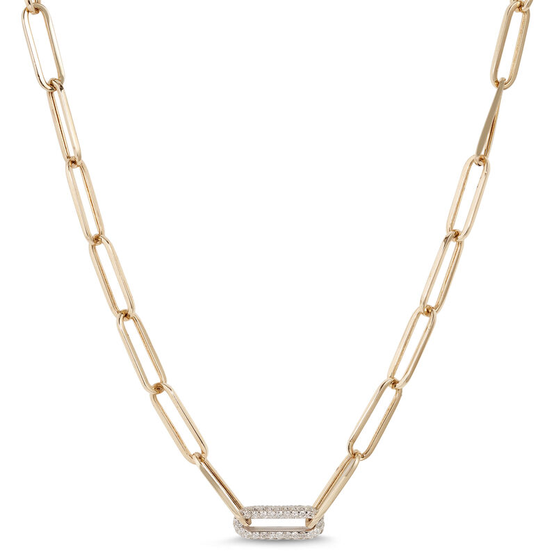 Paperclip Diamond Necklace,14K Yellow Gold image number 0