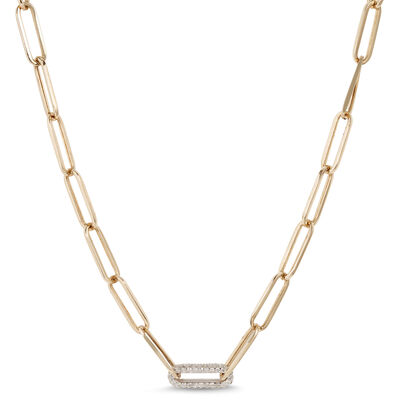 Paperclip Diamond Necklace,14K Yellow Gold