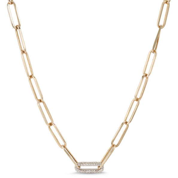 Paperclip Diamond Necklace,14K Yellow Gold