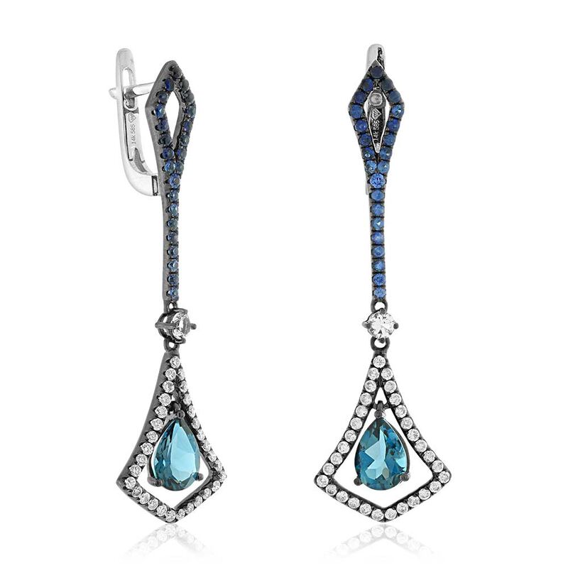 Blue Topaz, Sapphire & Diamond Earrings 14K image number 0