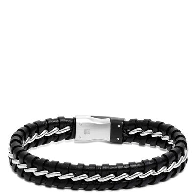 Leather & Steel Woven Men's Bracelet