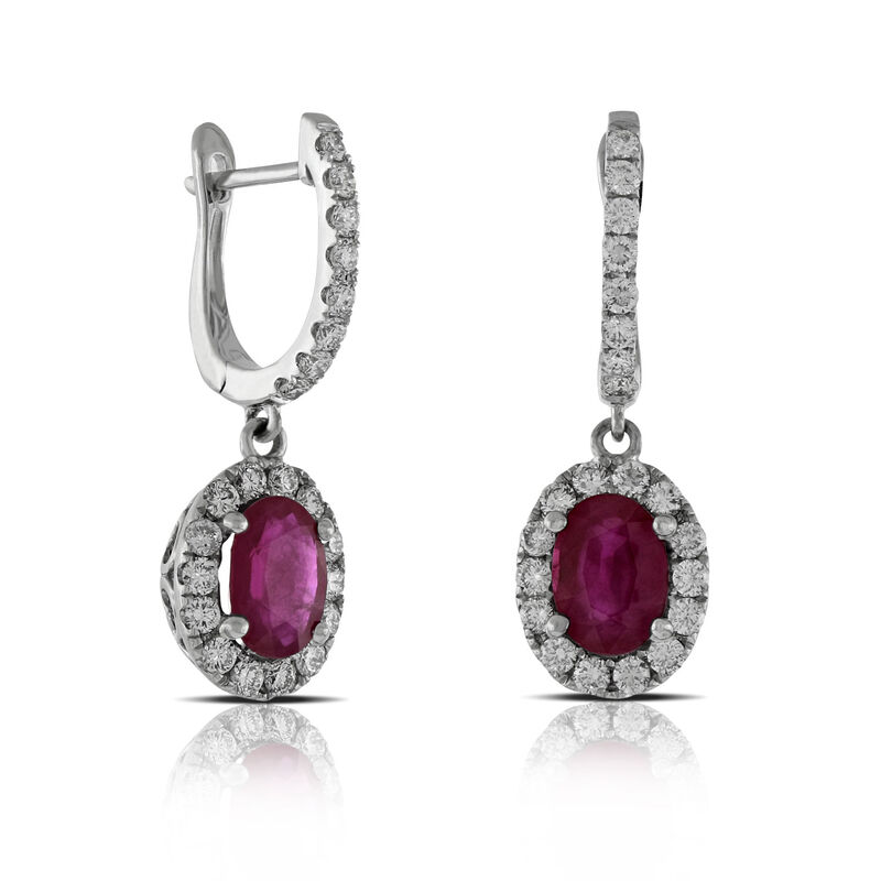 Ruby & Diamond Drop Earrings 14K image number 1
