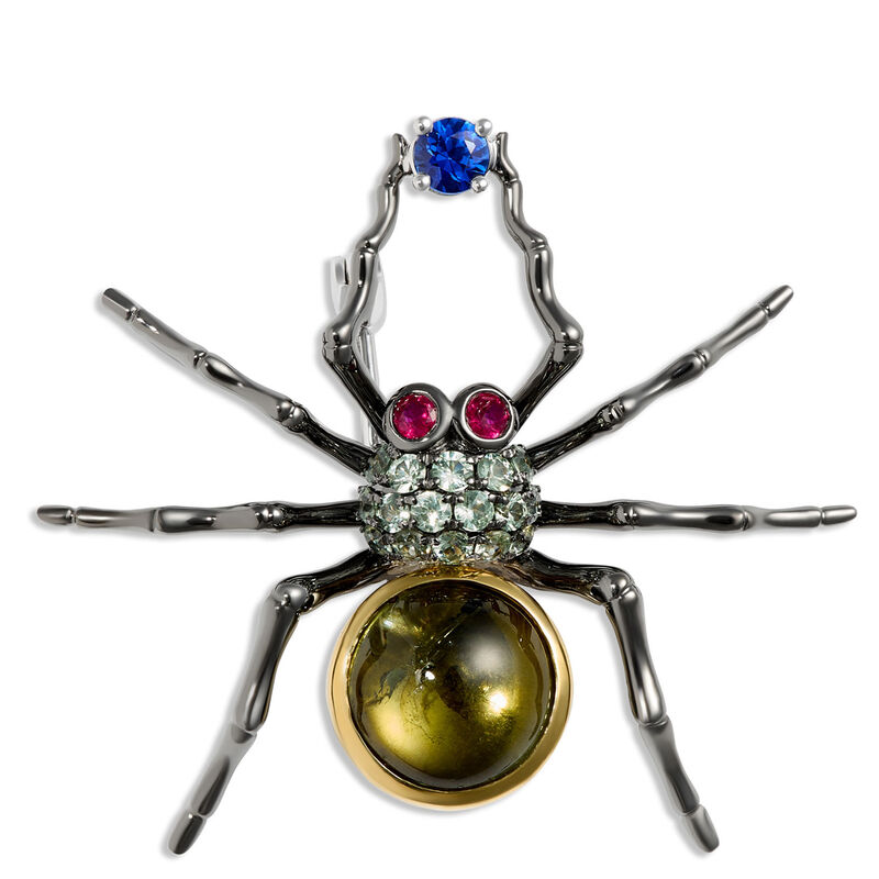 Spider Brooch with Rubies and Sapphires, 18K Rose Gold image number 0