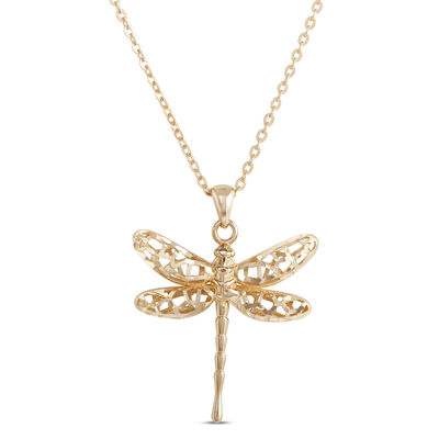Dragonfly Pendant Necklace, 14K Yellow Gold