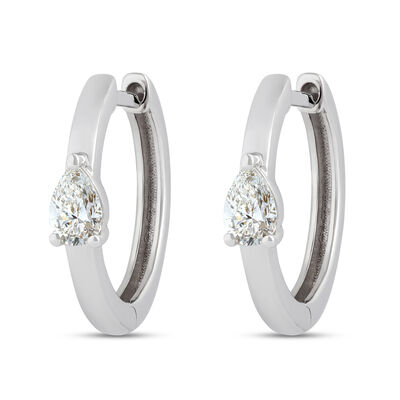 Pear Shaped Diamond Hoops, &frac12; Carat Total Weight, 14K White Gold