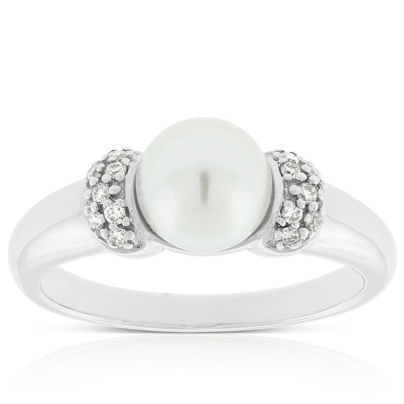 Cultured Freshwater Pearl & Diamond Ring 14K image number 0