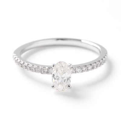 Oval Diamond Engagement Ring, 14K White Gold
