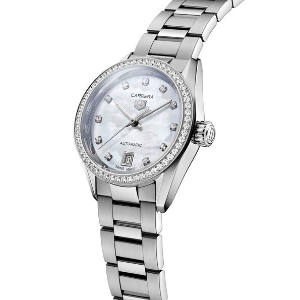 TAG Heuer Carrera Date Watch Mother of Pearl Dial Steel Bracelet, 29mm