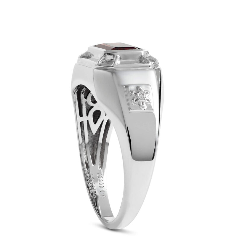 Octagon Garnet and Diamond Ring, 14K White Gold image number 1