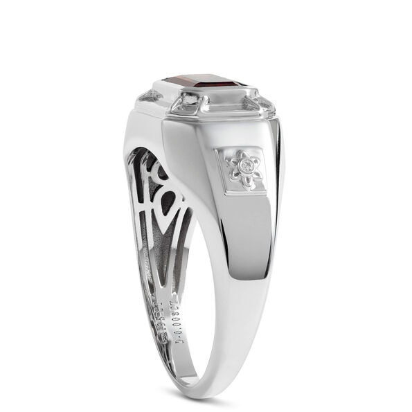 Octagon Garnet and Diamond Ring, 14K White Gold