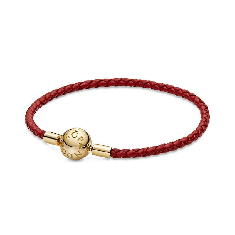 Pandora Moments Red Woven Leather Bracelet image number 0