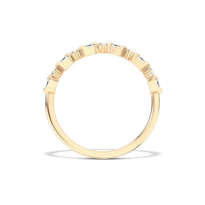 Classic Round and Baguette Diamond Band, 1/7 Carat Total Weight, 14K Yellow Gold