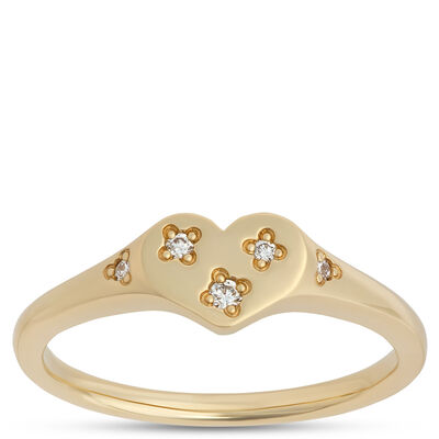 Heart Shaped Scattered Diamond Ring, 0.05 Total Carat Weight, 14K Yellow Gold