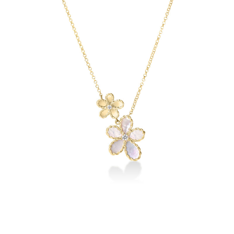 Roberto Coin 18K Yellow Gold Jasmine Diamond And Mother Of Pearl Double Flower Necklace image number 0