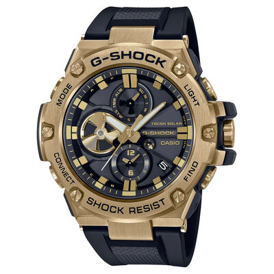 G-Shock G-Steel Watch Black Dial Gold Case Black Strap, 58.1mm