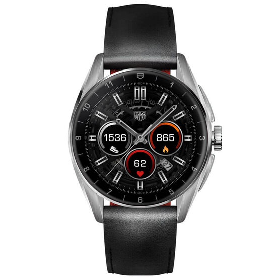 TAG Heuer Connected Calibre E4 Black Leather Steel Watch, 42mm