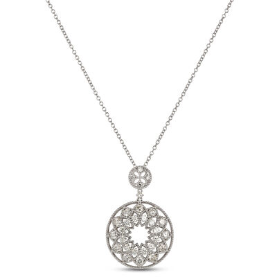 Classic Circle Pendant with Round Diamonds, 1 &frac12; Carat Total Weight, 14K White Gold