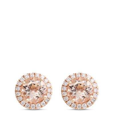 Morganite and Diamond Studs, 14K Rose Gold