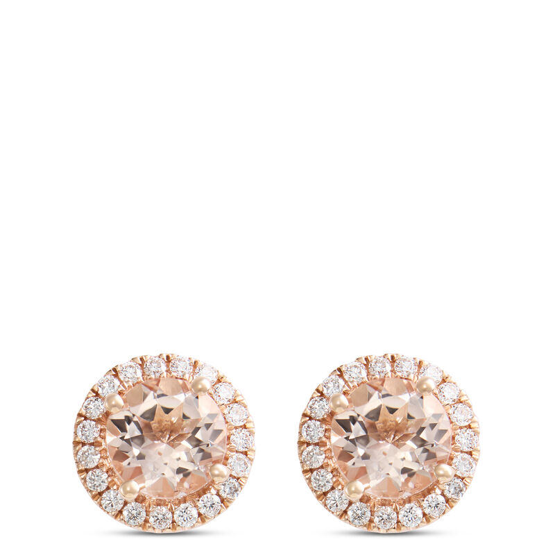 Morganite and Diamond Studs, 14K Rose Gold image number 0