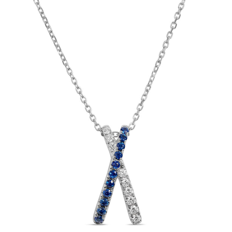 Sapphire and Diamond X Crossover Pendant Necklace, 18K White Gold image number 0