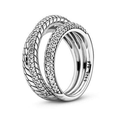 Pandora Triple Band Pavé CZ Snake Chain Pattern Ring