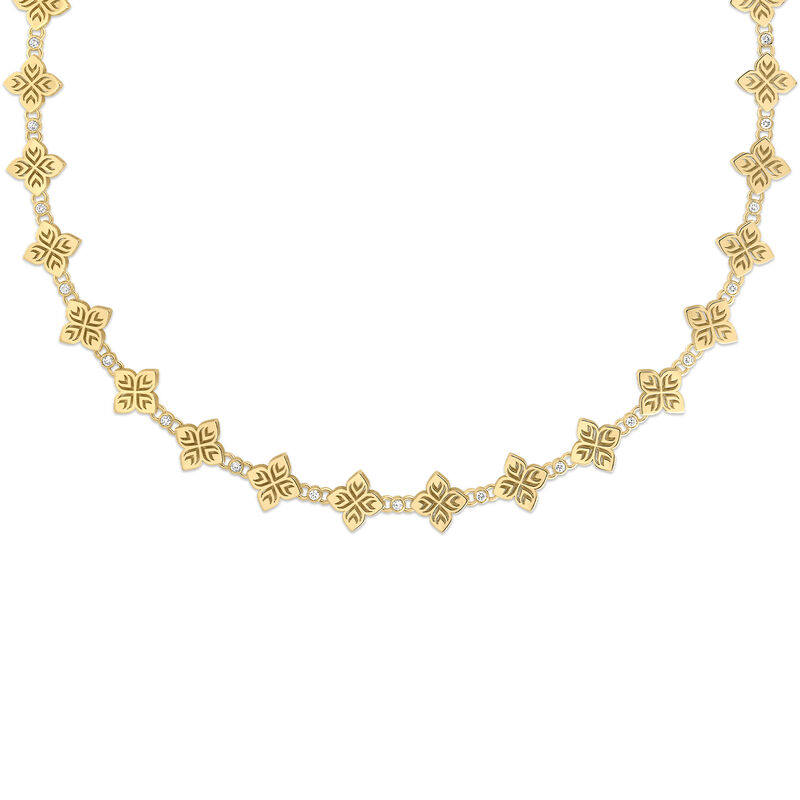 Roberto Coin 18K Yellow Gold Arabesque Alternating Diamond And Flower Necklace image number 0